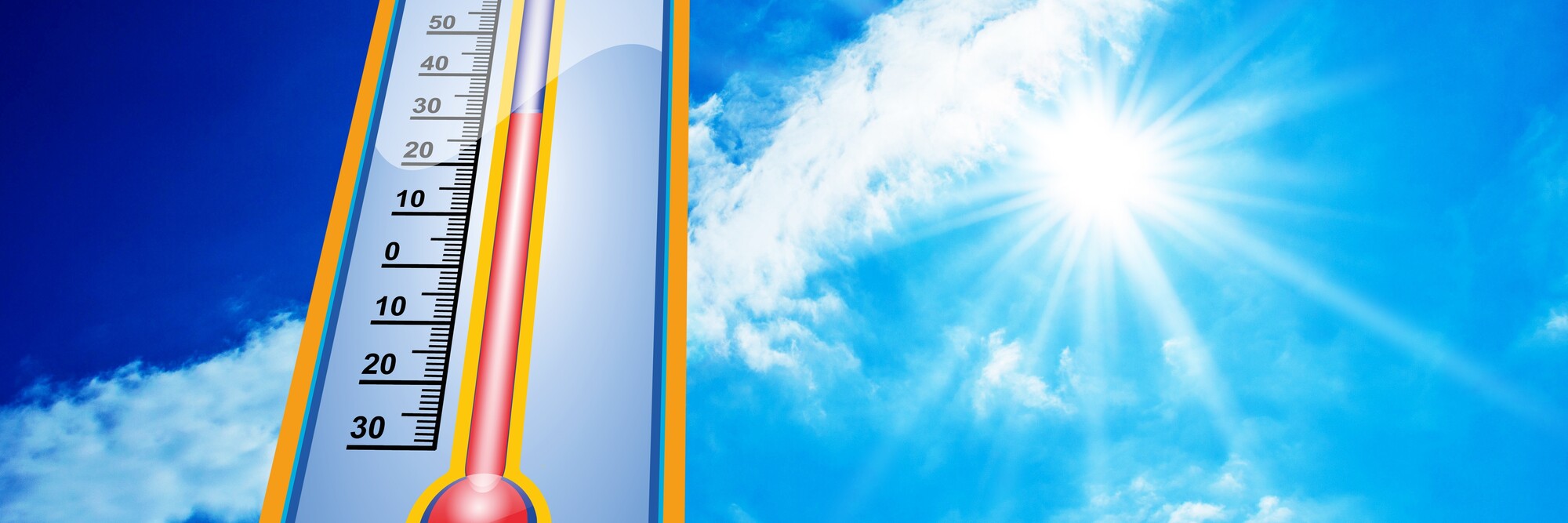 Ein Thermometer zeigt sommerliche Temperaturen.